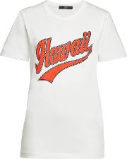 Hawaii Glam Printed Cotton T Shirt With Crystals