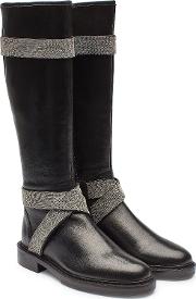 Leather Knee Boots With Embellishment