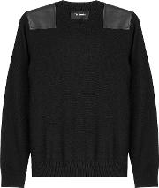 Merino Wool Pullover With Leather 