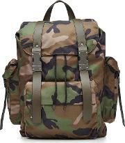Camouflage Printed Backpack With Leather