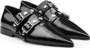 Patent Leather Loafers With Buckle 