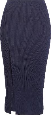Ribbed Knit Pencil Skirt With Wool