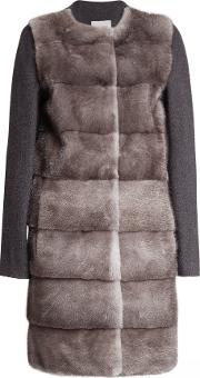 Mink Fur Coat With Wool And Cashmere Sleeves