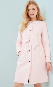 Collarless Belted Coat Baby Pink