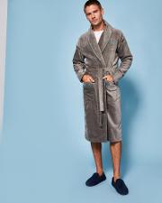 Dressing Gown With Piped Trim Grey
