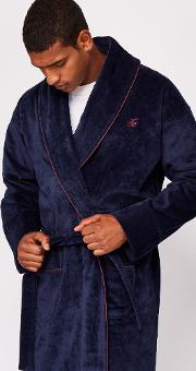 Dressing Gown With Piped Trim Navy