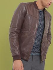 Leather Bomber Jacket Dark Red