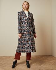 Long Checked Belted Coat
