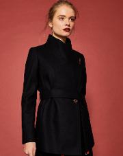 Short Wrap Cashmere-blend Coat Black