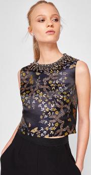 Ted Baker Kyoto Gardens Jacquard Crop Top Mid Blue 