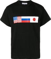 Cotton T Shirt With Printed Flags 