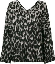 V Neck Brushed Leopard Sweater 