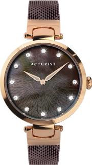 Ladies Contemporary Rose Gold Plated Burgundy Mother Of Pearl Dial Mesh Strap Watch 8306