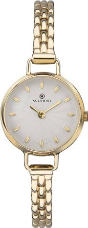 Ladies Gold Plated White Dial Thin Bracelet Watch 8272