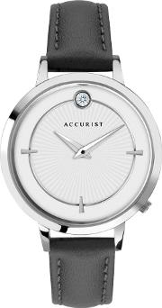Ladies Pure Brilliance White Dial Grey Leather Strap Watch 8340