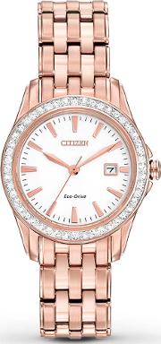 Ladies Silhouette Crystal Rose Tone Bracelet Watch Ew1903 52a