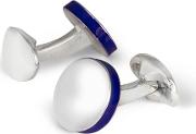 Sterling Silver Round Blue Enamel Edged Cufflinks C1880s01