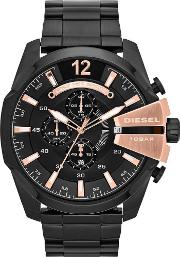 Mens Mega Chief Chronograph Black Ip Bracelet Watch Dz4309