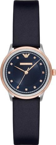 ladies two tone blue leather strap watch ar2066