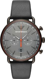 Mens Bi Compax Chronograph Dark Steel Leather Strap Watch Ar11168