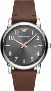 Mens Grey Dial Brown Leather Strap Watch Ar11175