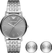 Mens Kappa Grey Dial Stainless Steel Bracelet Watch And Cufflinks Set Ar80030