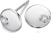 Silver Off Set Cubic Zirconia Disc Stud Earrings E5653c