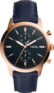 Mens Townsman Rose Gold Plated Blue Strap Watch Fs5436