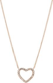 Vintage Iconic Rose Gold Plated Crystal Open Heart Pendant Necklace Jf03086791