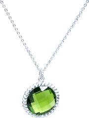 Silver Large Round Green Glass Pendant 90287ge011