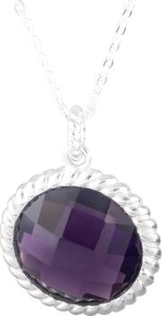 Silver Large Round Purple Glass Pendant 90287pe011