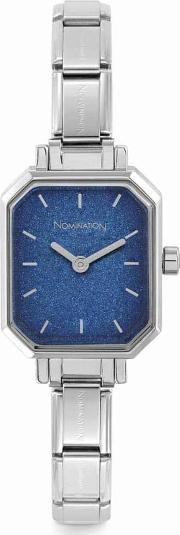 Classic Paris Blue Glitter Rectangular Dial Bracelet Watch 076030024