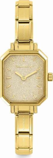 Classic Paris Gold Glitter Rectangular Dial Gold Plated Bracelet Watch 076032026