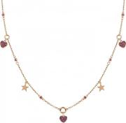 Nightdream Rose Gold Plated & Red Cubic Zirconia Multi Hearts & Stars Necklace 148102002