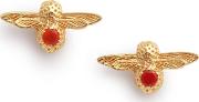 Celebration Bee Gold Plated Red Agate Stud Earrings Objame101