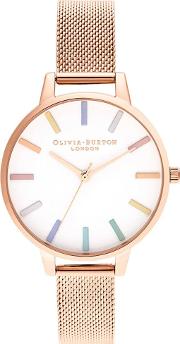 Rainbow White Dial Rose Gold Mesh Strap Watch Ob16rb24