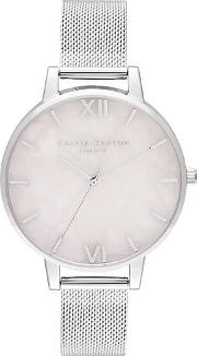 Semi Precious Rose Quartz Silver Mesh Bracelet Watch Ob16sp18