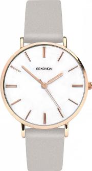 Ladies Rose Gold Plated Grey Strap Watch 2635