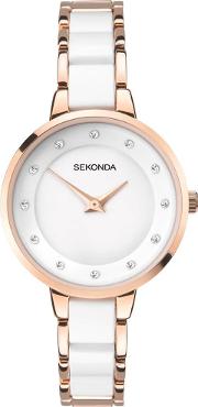 Ladies Rose Gold Plated White Watch 2643
