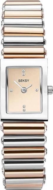 Ladies Seksy Edge Champagne Swarovski Crystal Set Dial Two Colour Bracelet Watch 2867