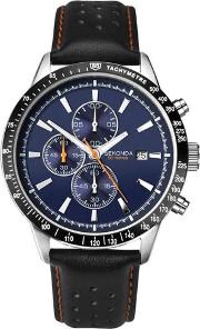 Mens Steel Chronograph Leather Strap Watch 1377