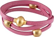 Snake Gold Plated Three Bead Pink Leather Bracelet V309