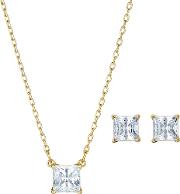 Attract White Square Crystal Gold Tone Pendant And Earring Set 5510683
