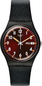 Unisex Sir Red Brown Dial Black Rubber Strap Watch Gb753