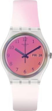 Unisex Ultrafushia Pink & White Rubber Strap Watch Ge719