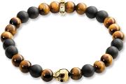 Gold Plated Skull Tiger Eye And Obsidian Beaded Bracelet A1509 881 2 L19