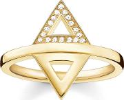 Gold Tone Diamond Double Triangle Ring D Tr0019 924 14 54