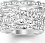 silver cubic zirconia 5 row cross over ring tr2013-051-14-5