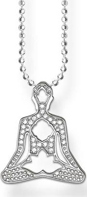 Silver Cubic Zirconia Yoga Pendant Ball Chain Ke1546 051 14 L45v