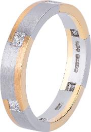 18ct Yellow Gold And Palladium 4mm Flat Diamond Set Wedding Ring Mxd315 Pl18 N